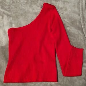 Emory Park ribbed one shoulder long sleeve top size small